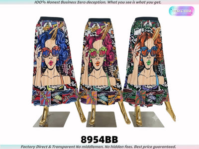 8954 Best Factory Price! Trendy Printed Pleated Skirts in Stock.