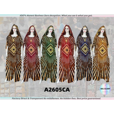A2605 Wholesale African Print Dress and Scarf Matching Set Muslim Robes