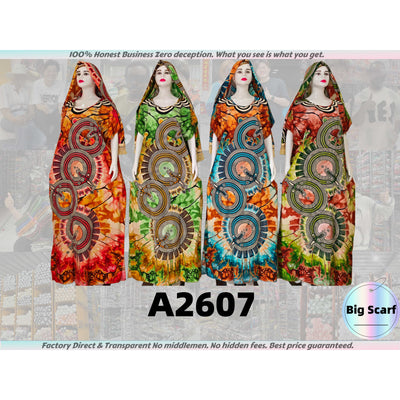 A2607 Embroidered Neckline African Print Maxi Dress Muslim Robes