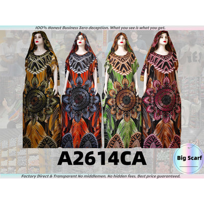 A2614 African Maxi Dress with Big Scarf Wholesale Muslim Robes