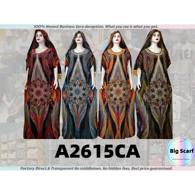 A2615 Elegant Women African Kaftan with Big Scarf Muslim Robes