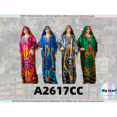 A2617 Wholesale African Print Dress and Scarf Matching Set Muslim Robes