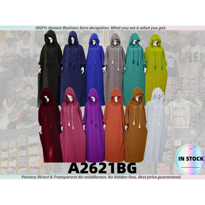 A2621 Embroidered Neckline African Print Maxi Dress Muslim Robes